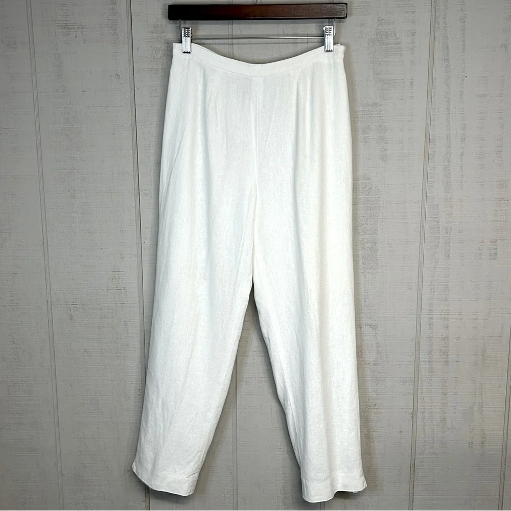Style & Co Womens Linen Blend Trouser Pants Petite Sz 10PHigh Rise‎ Lined White